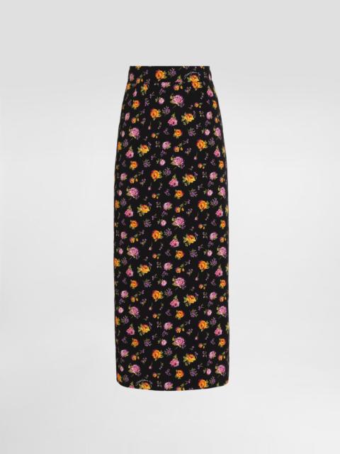 Dolce & Gabbana Small rose bouquets-print straight charmeuse skirt