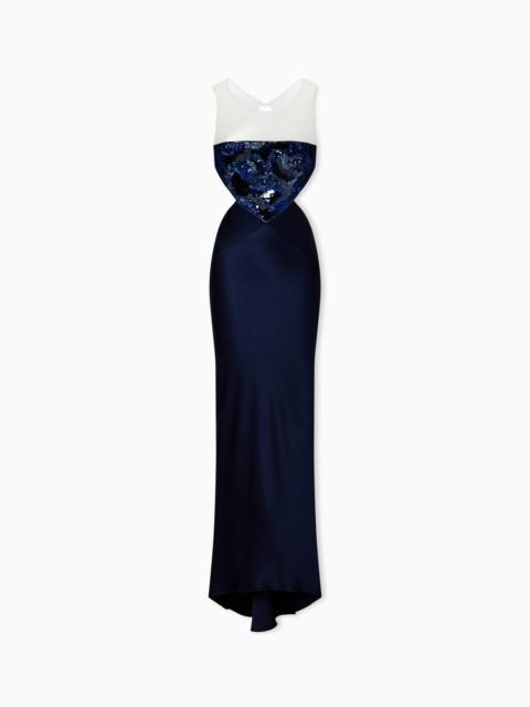 GIORGIO ARMANI LONG SILK DRESS WITH EMBROIDERY