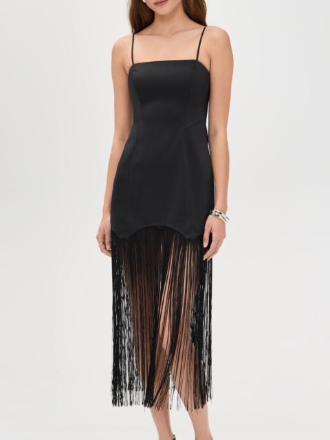 Fleur du Mal Satin Fringe Maxi Dress