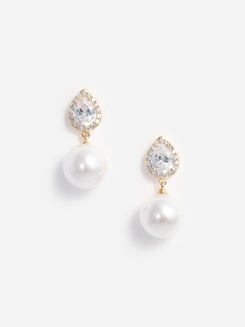 self-portrait Gold Crystal Pearl Drop Earrings
