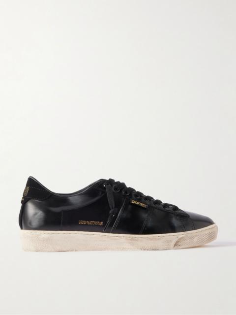 Golden Goose Matchstar Suede-Trimmed Distressed Glossed-Leather Sneakers Black