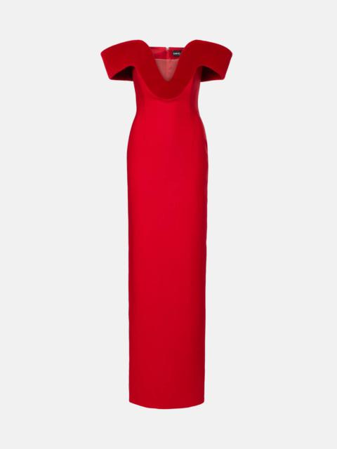 David Koma Velvet-trimmed wool-blend gown