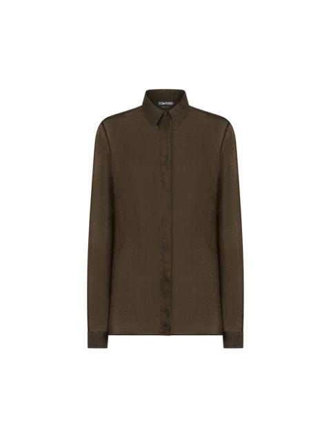 TOM FORD SILK CROCO CHIFFON SHIRT WITH TONAL TF EMBROIDERED LOGO
