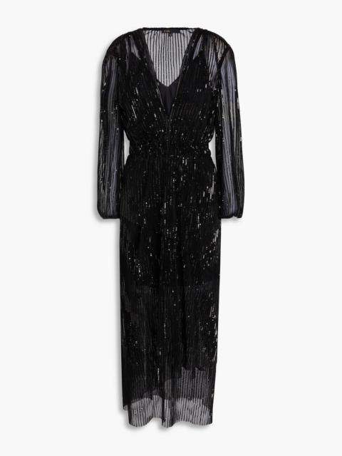 maje Sequined plissé-tulle midi dress