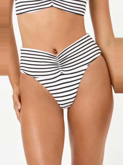 L*SPACE LSPACE Bardot Ruched Jacquard High Waist Bikini Bottoms in Sail Along Stripe at Nordstrom