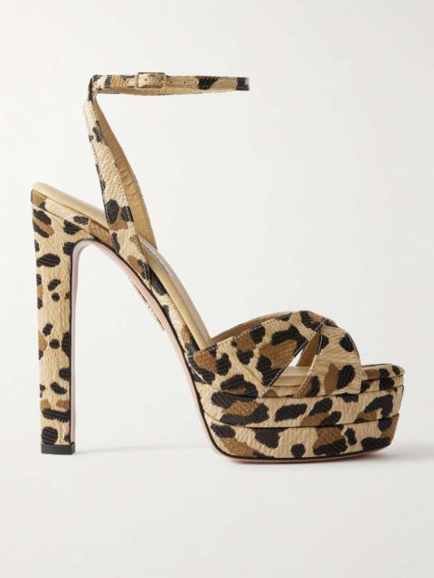 Divine Plateau 130 leopard-print raffia platform sandals Leopard print