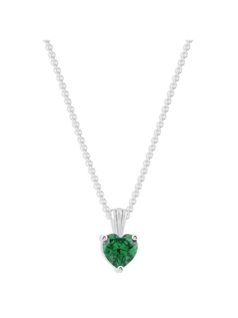 Other Designers DiamondMuse Belacqua Emerald May Birthstone Heart Pendant Necklace in Sterling Silver
