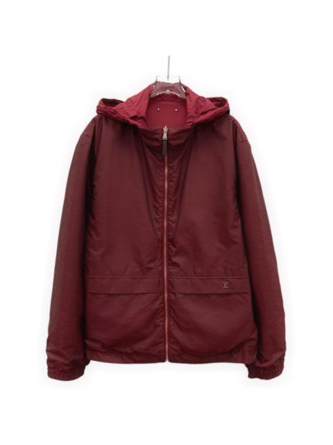 Louis Vuitton Louis Vuitton Deep Red Logo Silk Hooded Zip Long Sleeve Jacket