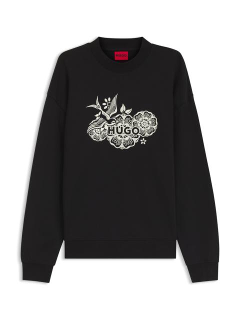 HUGO COTTON-TERRY SWEATSHIRT WITH EMBROIDERED ARTWORK