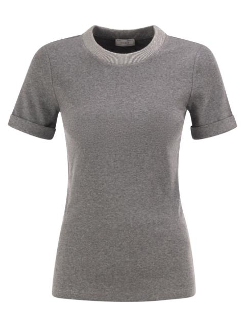 PESERICO Peserico Women Stretch Cotton Jersey T-Shirt With Lamé Knit Neckline