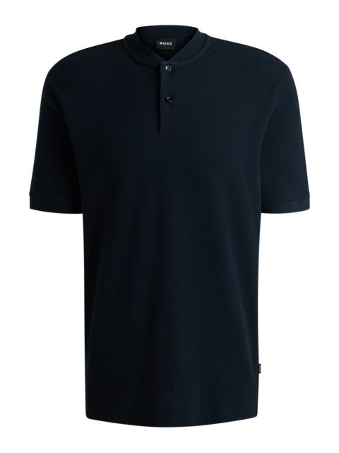 BOSS COLLARLESS POLO SHIRT IN A WAFFLE COTTON BLEND