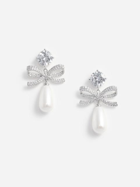 self-portrait Crystal Bow Pearl Tiered Earrings