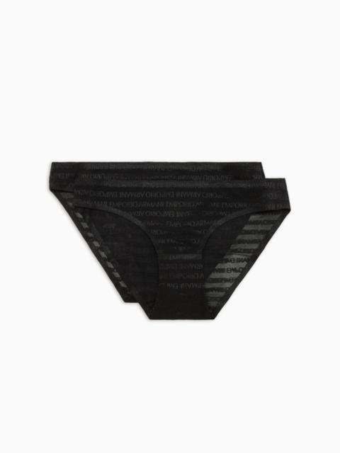EMPORIO ARMANI Two-pack of ASV recycled bonded mesh briefs with all-over logo lettering
