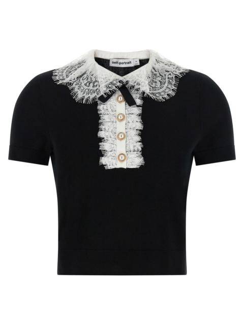 self-portrait Self Portrait Women 'Black Knit Lace Collar' Top