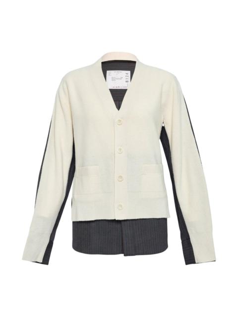 sacai Stripe Doeskin X Wool Knit Cardigan