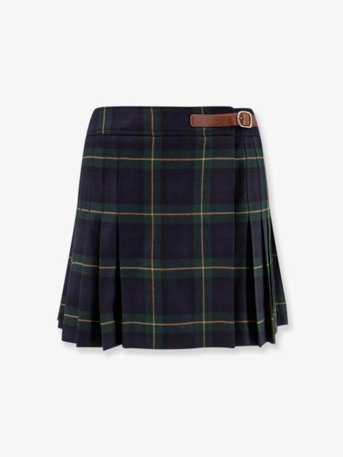 CELINE Celine Tartan Wool Kilt Miniskirt Blue