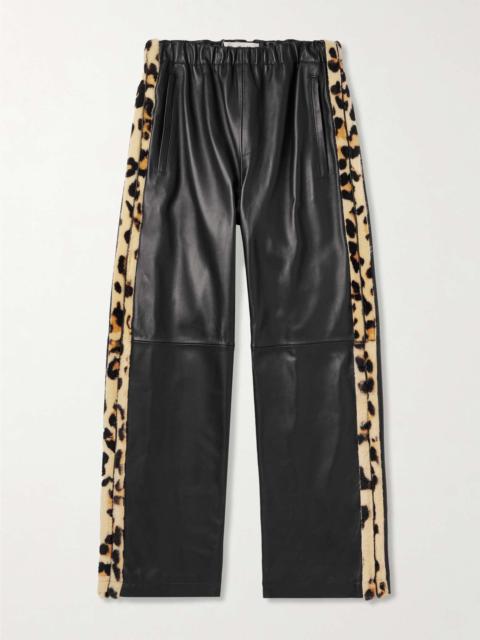 Straight-Leg Panelled Leopard-Print Shearling-Trimmed Leather Trousers