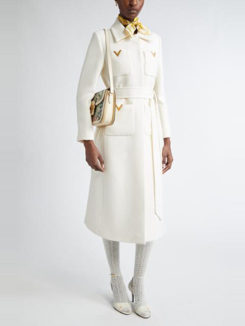 Valentino Valentino Garavani V-Detail Belted Virgin Wool & Silk Drill Coat in Avorio at Nordstrom