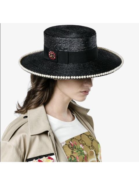 Gucci Notte Pearl Embellished Straw Hat
