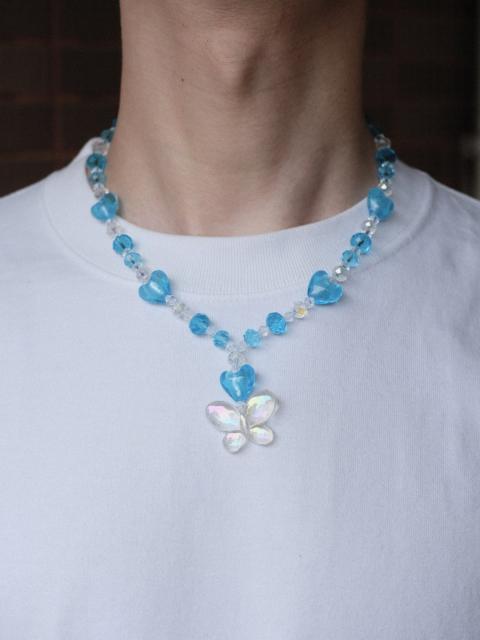Heart Butterfly in Blue Handmade Beaded Necklace