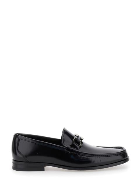 Ferragamo Men 'Grandioso' Black Loafers With Gancini Detail In Patent Leather Man