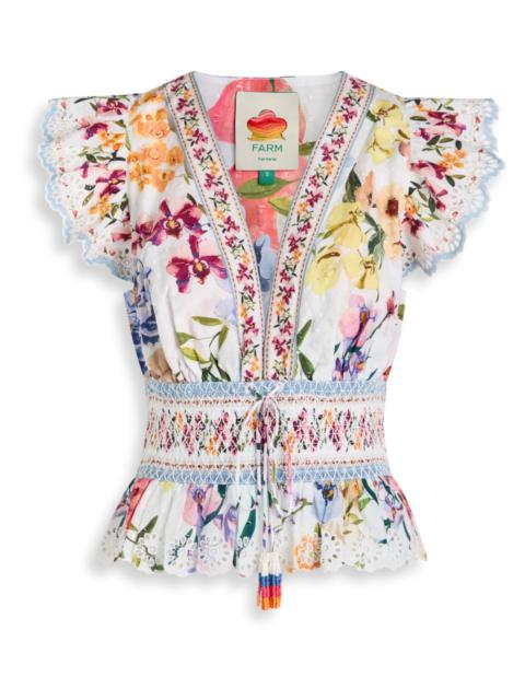 FARM RIO Farm Rio Greek Garden Floral-printed Cotton Blouse