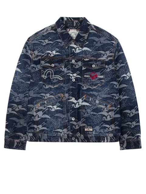 EVISU Allover Seagull Cranes Jacquard Loose Fit Denim Jacket
