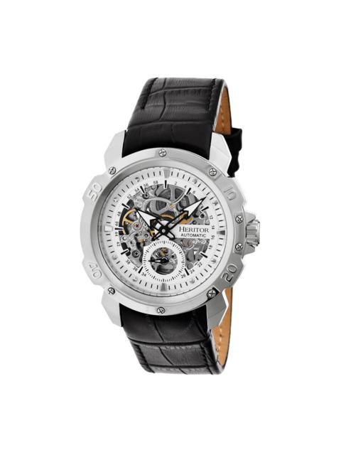Other Designers Heritor Carter Silver Skeleton Dial Black Leather Men's Watch HR2503