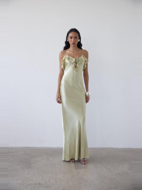 De La Vali ESPERANZA LONG DRESS IN SAND SILK SATIN
