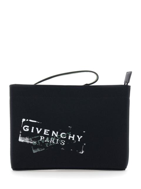 Givenchy Givenchy Men Black Clutch Bag With Top Handle And Logo Print On The Front In Cotton Man