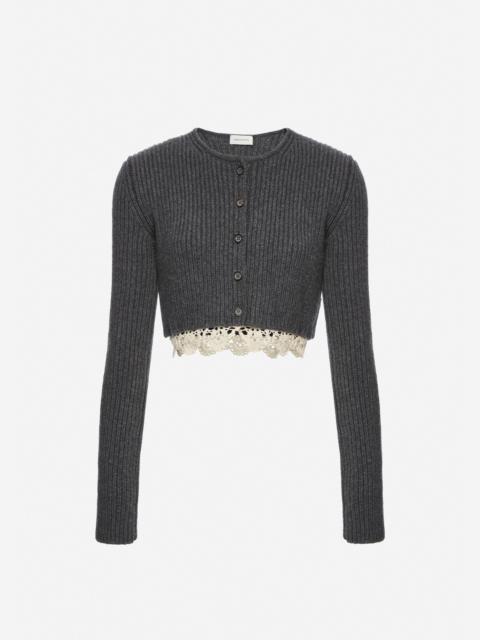 MAGDA BUTRYM Long-sleeve crochet-trim cropped cardigan in grey