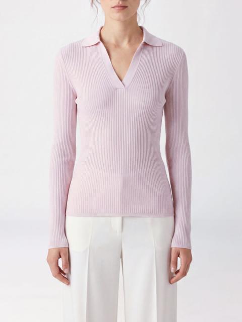 Max Mara Max Mara Women Max Mara Ribbed Silk And Cashmere Knit Polo With V-Neck And Slim Fit