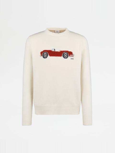 Tod's ROUND-NECK PULLOVER IN WOOL AND CASHMERE - WHITE