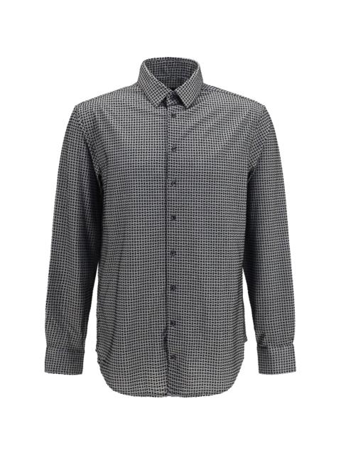 GIORGIO ARMANI Giorgio Armani Cotton Shirt Geometric Flock Print Harbor Mist