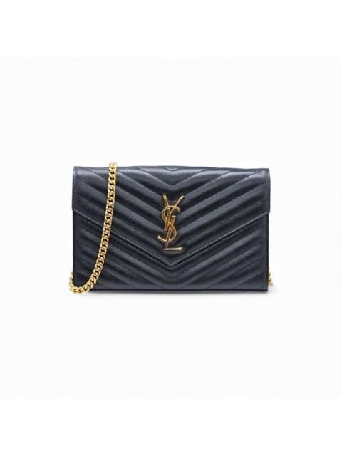 SAINT LAURENT Monogram Grain De Poudre Leather Wallet On Chain WOC Black