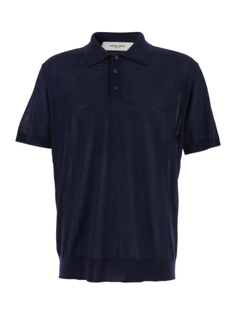 Golden Goose Golden Goose Men Blue Polo Shirt With Classic Collar And Short Sleeves In Wool Man