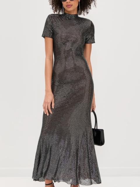 self-portrait Gunmetal Rhinestone Mesh Midi Dress