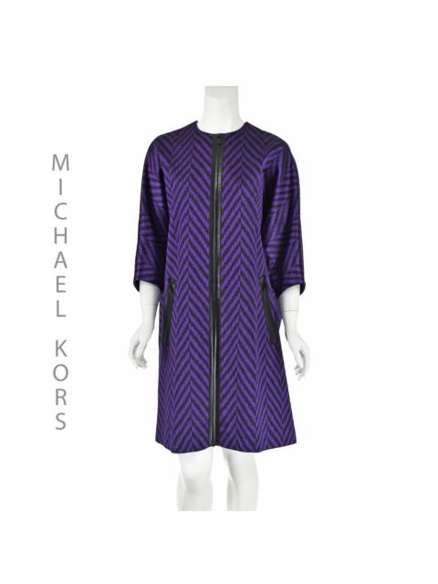 MICHAEL KORS Purple & Black Satin Oversized Zipper Coat