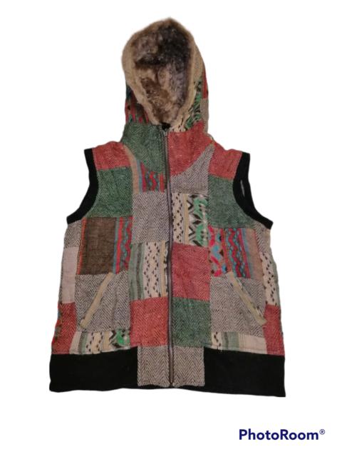 Other Designers Vintage - AMINA NAVAJO Native Patchwork Hoodie Vest