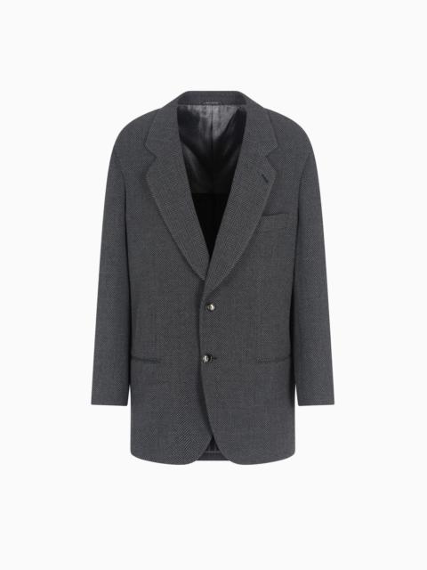 GIORGIO ARMANI HERITAGE LINE SINGLE-BREASTED JACKET IN CHEVRON JACQUARD STRETCH VIRGIN WOOL