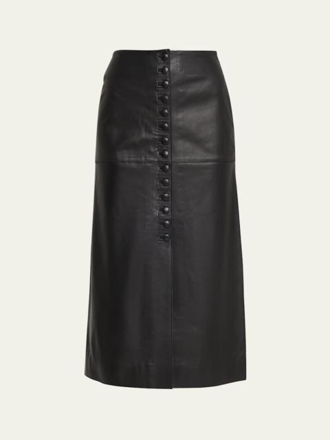 LIBEROWE Maha Button-Front Leather Midi Skirt