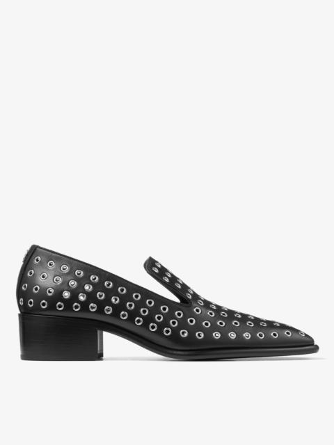 JIMMY CHOO Eliot Slipper 45
Black Metallic Nappa Leather Slippers with Eyelets