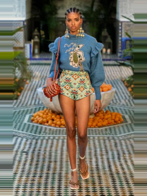 ALÉMAIS Azar Ruffled Mohair-Wool Knit Sweater blue