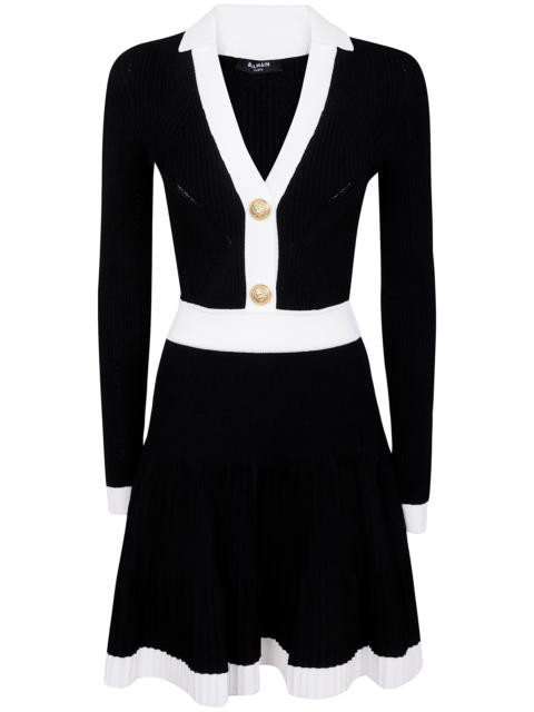 Balmain Long Sleeves V-Neck Flare Knit Dress