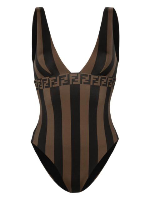 FF motif striped swimsuit