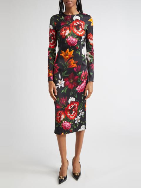 Dolce & Gabbana Dolce&Gabbana Floral Print Long Sleeve Satin Sheath Dress in Hn5Pb Anemoni Gigli F.nero at Nordstrom