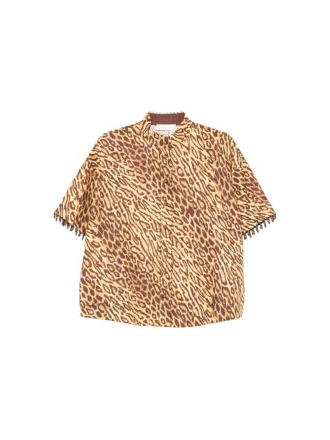 Zimmermann leopard-print beaded-cuff blouse