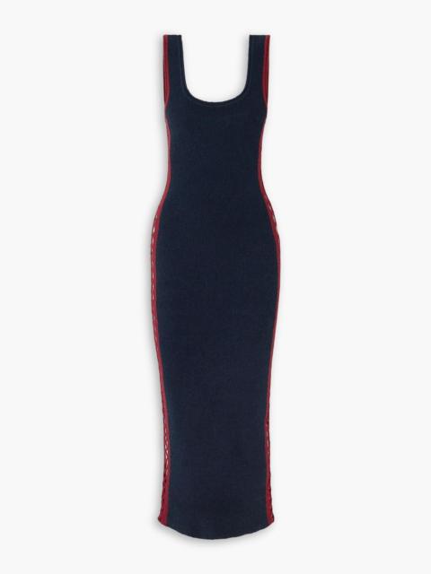 rabanne Embellished crochet-trimmed cotton-blend chenille maxi dress