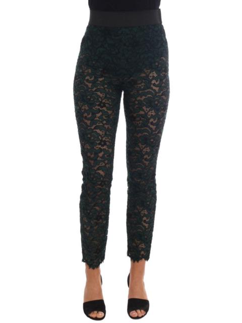 Dolce & Gabbana Green Floral Lace Leggings Pants