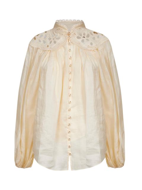 Zimmermann Cream ramie Coco embroidered blouse